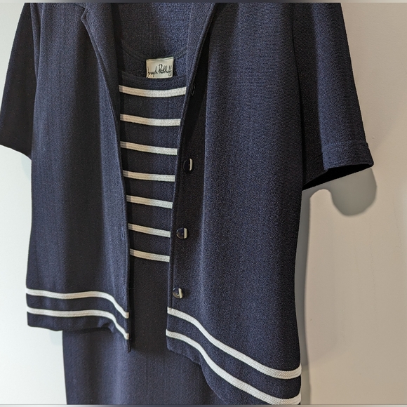Joseph Ribkoff Navy & White Vintage Long Dress with Short Sleeve Blouse - Picture 2 of 11
